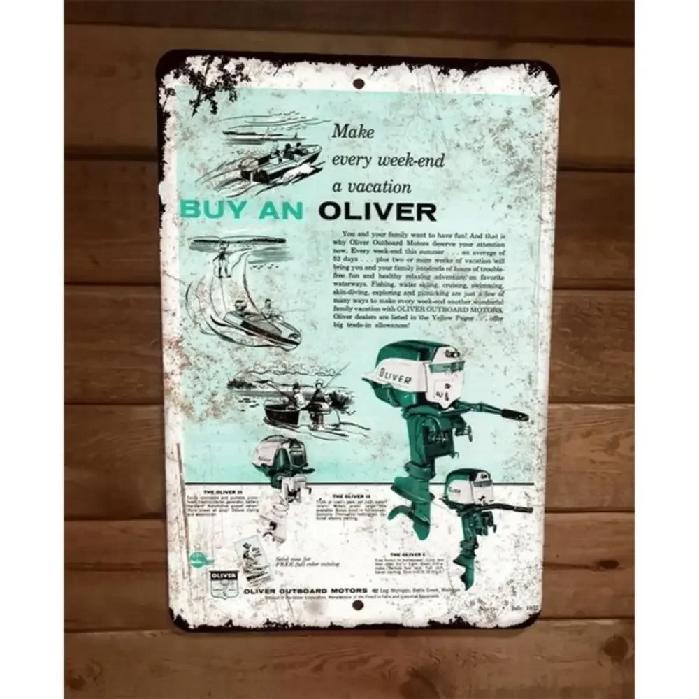 Buy an Oliver Outboard Boat Motor Vintage Ad 8x12 Metal Wall Sign‎